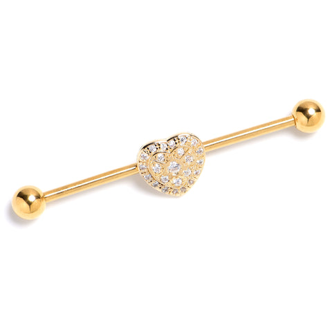 14G Clear Gem Gold Tone Ultra Luxe Heart Industrial Barbell 38mm