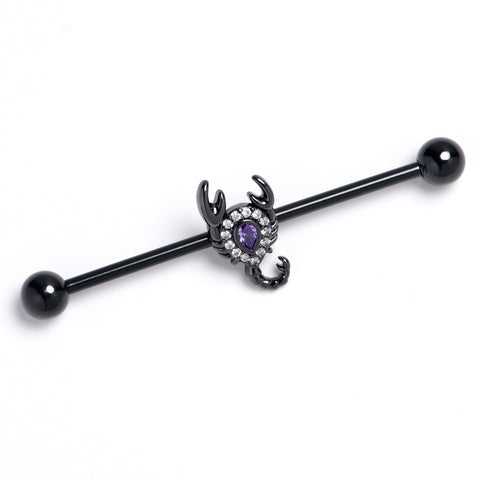 14G Clear Purple Gem Black Goth Scorpion Industrial Barbell 38mm