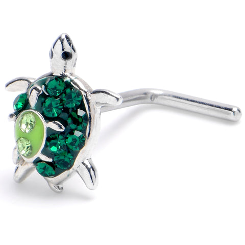 20G 1/4 Green Gem Turtle World L Shape Nose Ring