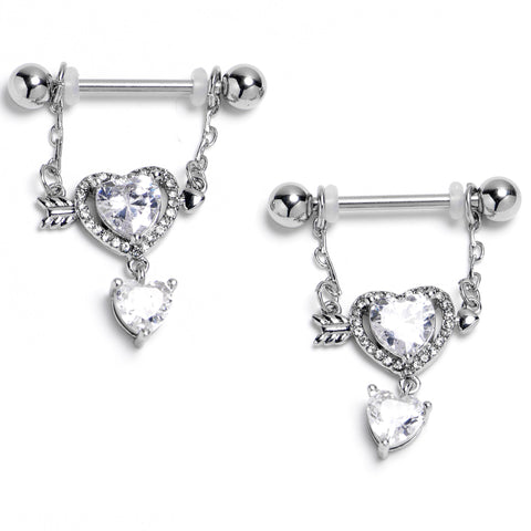 14G Fusion of Love Arrow Heart Dangle Nipple Ring Set