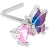20G 1/4 Pink CZ Gem Heart Butterfly L Shape Nose Ring