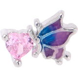 20G 1/4 Pink CZ Gem Heart Butterfly L Shape Nose Ring