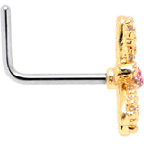20G 1/4 Pink Clear Gem Dragonfly Drama L Shape Nose Ring