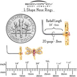 20G 1/4 Pink Clear Gem Dragonfly Drama L Shape Nose Ring