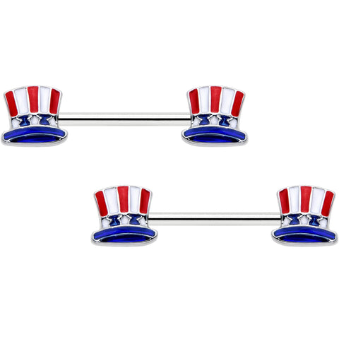 14G 9/16 Patriotic Top Hat Barbell Nipple Ring Set