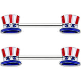 14G 9/16 Patriotic Top Hat Barbell Nipple Ring Set