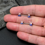 14G 9/16 Patriotic Top Hat Barbell Nipple Ring Set