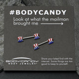 14G 9/16 Patriotic Top Hat Barbell Nipple Ring Set