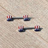 14G 9/16 Patriotic Top Hat Barbell Nipple Ring Set