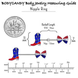 14G 9/16 Red Blue Gem Bow Cowboy Boot Patriotic Nipple Ring Set