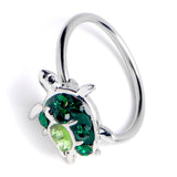 18G 3/8 Green Clear Gem Turtle World Nose Hoop