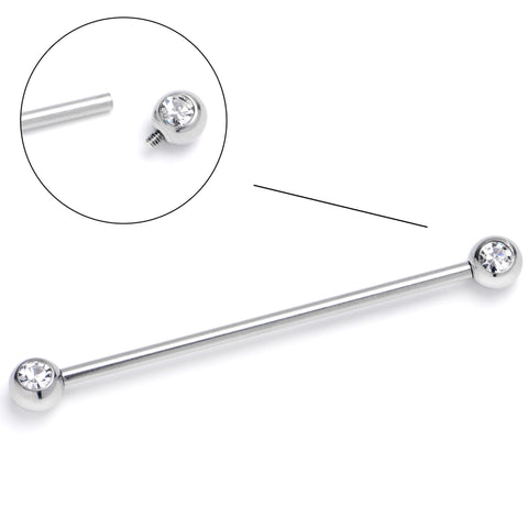14G Clear Gem Internally Threaded Industrial Barbell 38mm