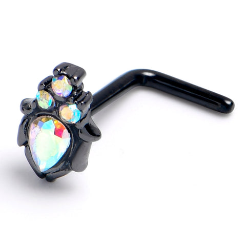 20G 7mm Aurora Gem Black Dream Drop L Shape Nose Ring