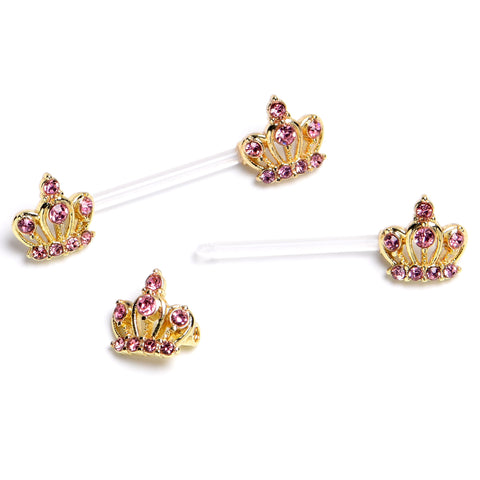 14G 9/16 Pink Gem Bioplast Epic Crown Barbell Nipple Ring Set