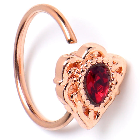20G 5/16 Red Gem Rose Gold Tone Firey Flame Nose Hoop