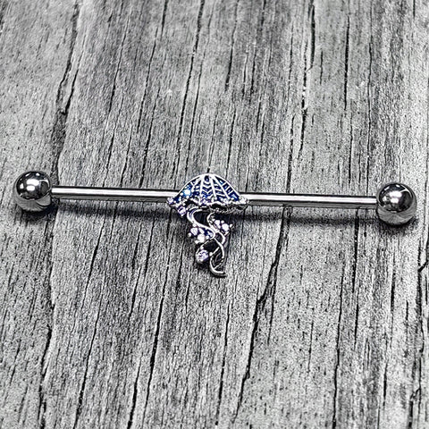 14G Clear Blue CZ Gem Jellyfish Blue Industrial Barbell 38mm
