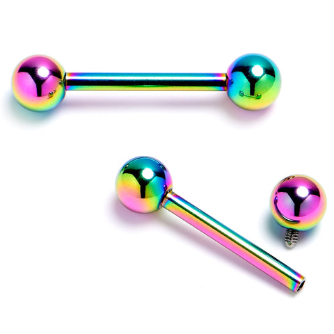 14G 9/16 Rainbow Internally Threaded Barbell Nipple Ring Set