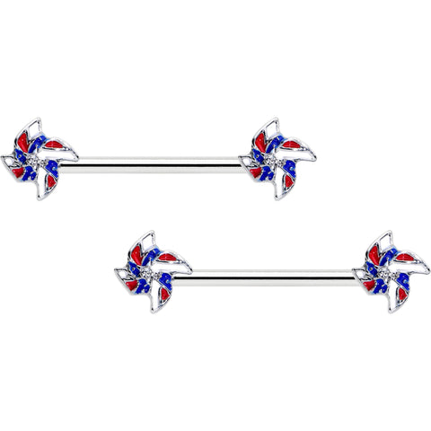 14G 9/16 Patriotic Pinwheel Barbell Nipple Ring Set