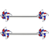 14G 9/16 Patriotic Pinwheel Barbell Nipple Ring Set