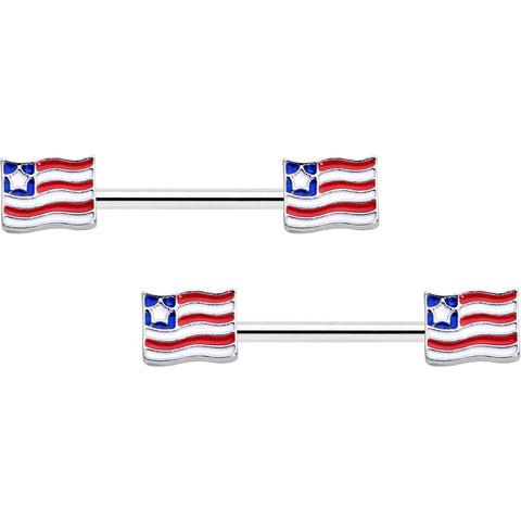 14G 9/16 Patriotic Flag Barbell Nipple Ring Set