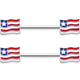 14G 9/16 Patriotic Flag Barbell Nipple Ring Set