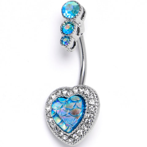 Blue Gem Mermaid Scale Heart Double Mount Belly Ring
