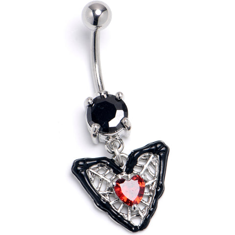Black Red CZ Gem Captured Heart Dangle Belly Ring