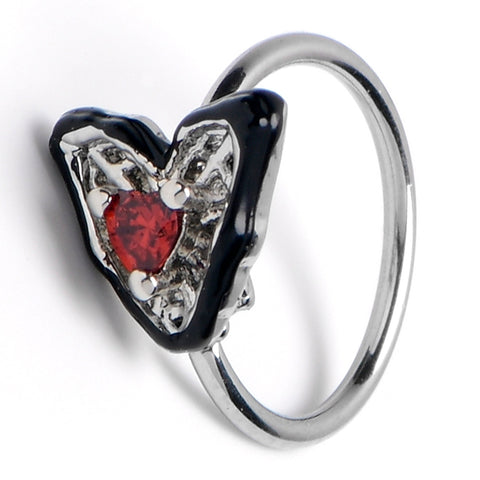 20G 5/16 Red Gem Captured Heart Nose Hoop