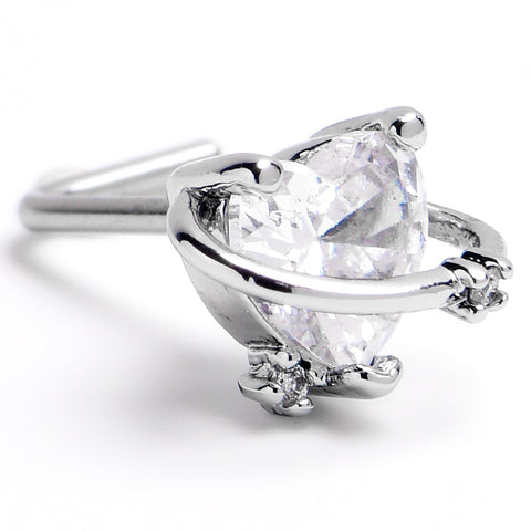 20G 1/4 Clear CZ Gem Heart Saturn L Shape Nose Ring