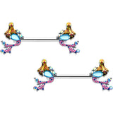 14G 9/16 Blue Aurora Gem Abstract Mermaid Barbell Nipple Ring Set