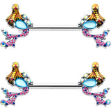 14G 9/16 Blue Aurora Gem Abstract Mermaid Barbell Nipple Ring Set