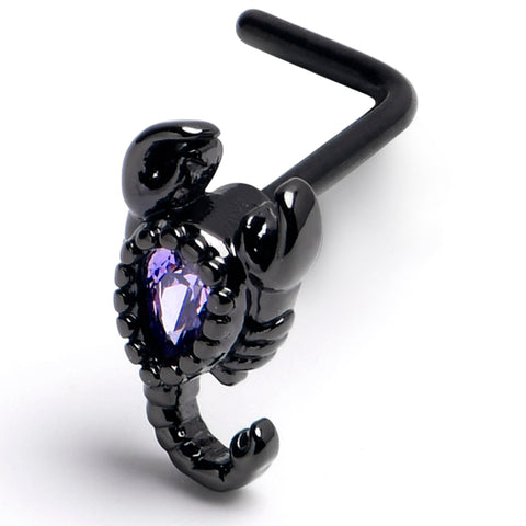 20G 7mm Purple Gem Black Goth Scorpion L Shape Nose Ring