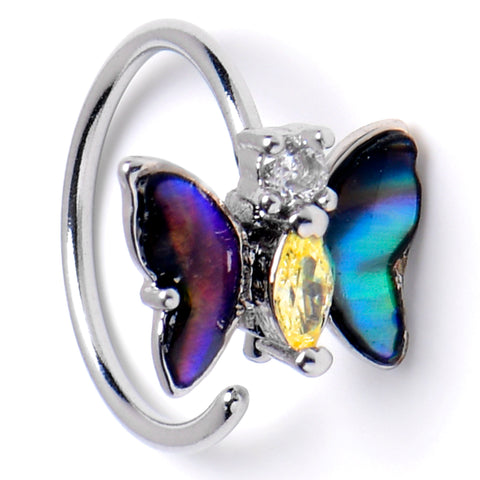 20G 5/16 Clear Yellow Gem Dark Butterfly Nose Hoop