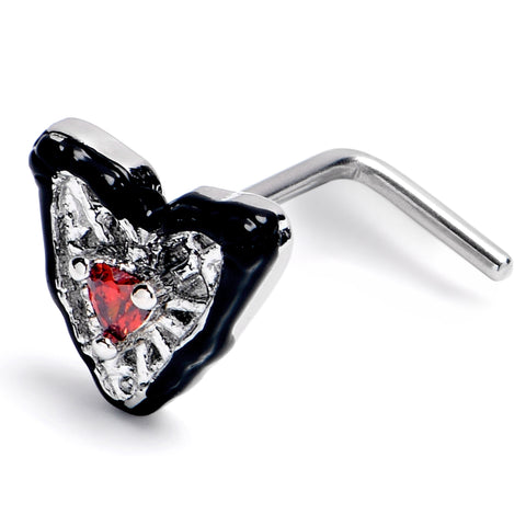 20G 1/4 Red CZ Gem Captured Heart L Shape Nose Ring
