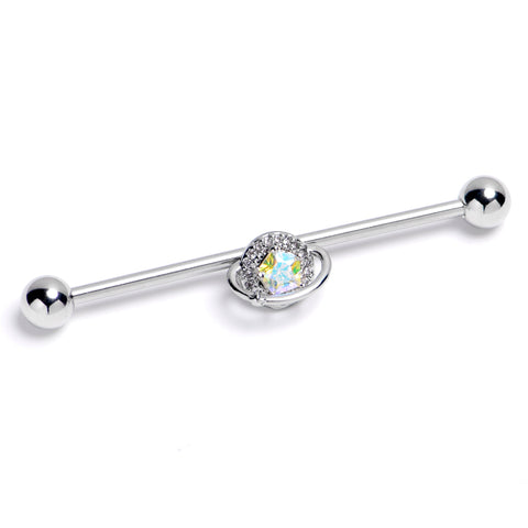 14G Aurora Gem Textured Saturn Industrial Barbell 38mm
