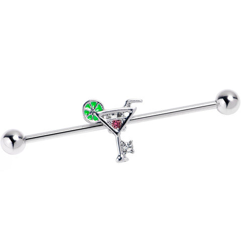14G Clear Pink Gem Cocktail Hour Industrial Barbell 38mm