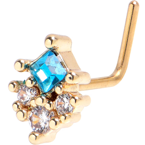 20G 7mm Blue CZ Gem Gold Tone Rhombus Riot L Shape Nose Ring