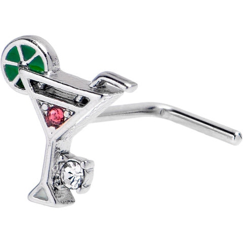 20G 7mm Clear Pink Gem Cocktail Hour L Shape Nose Ring