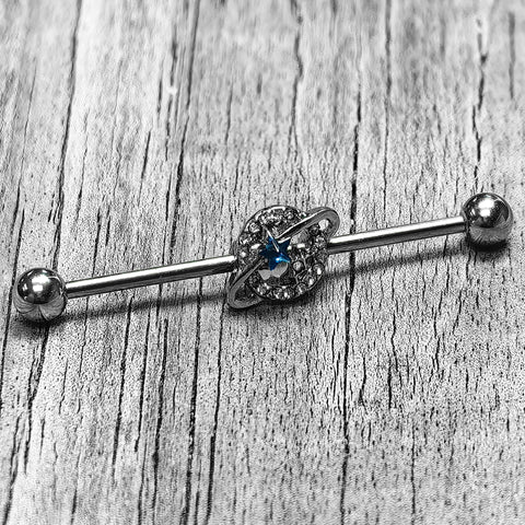 14G Clear Blue Gem Starry Skies Industrial Barbell 38mm