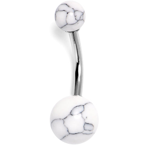 14G 3/8 White Howlite Natural Stone Belly Ring