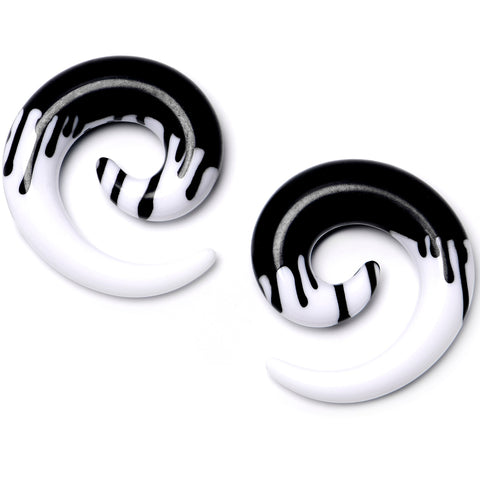 0G White Black Drip Acrylic Spiral Taper Set
