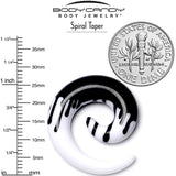 0G White Black Drip Acrylic Spiral Taper Set