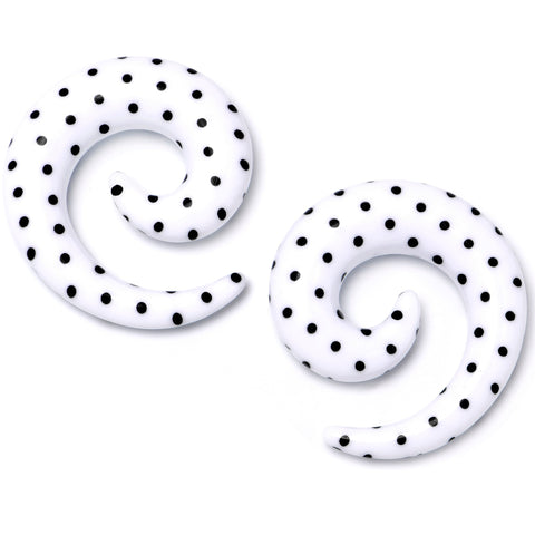 0G White Acrylic Polka Dots Black Spiral Taper Set