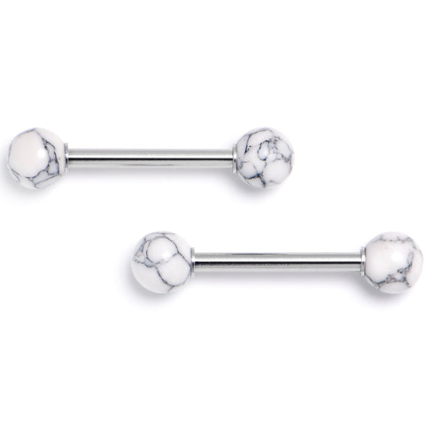 14G 5/8 White Howlite Natural Stone Barbell Nipple Ring Set