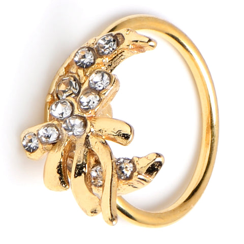 20G 5/16 Clear CZ Gem Gold Tone Bow Moon Nose Hoop