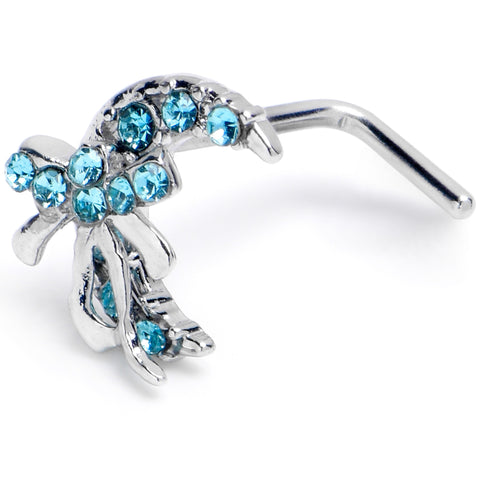 20G 1/4 Blue CZ Gem Bow Moon L Shape Nose Ring