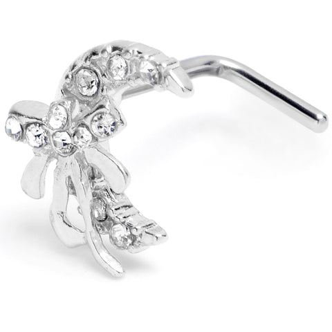 20G 1/4 Clear CZ Gem Bow Moon L Shape Nose Ring