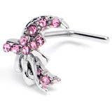 20G 1/4 Pink CZ Gem Bow Moon L Shape Nose Ring