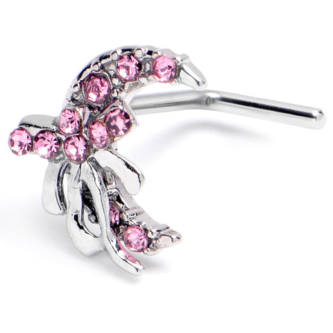20G 1/4 Pink CZ Gem Bow Moon L Shape Nose Ring