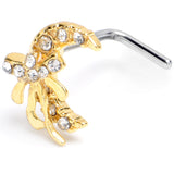 20G 1/4 Clear CZ Gem Bow Golden Moon L Shape Nose Ring